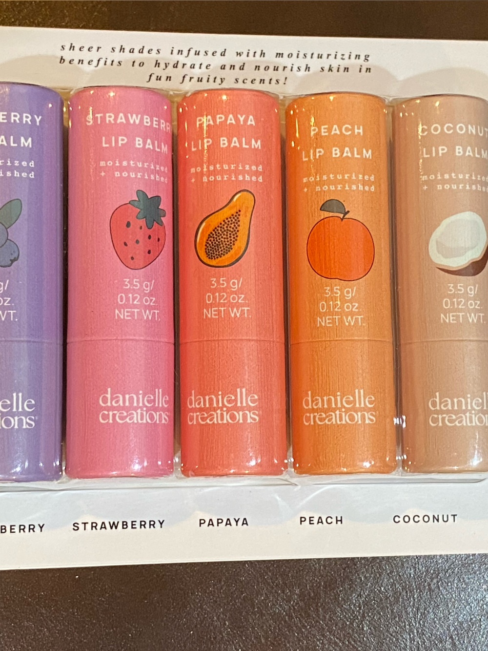 Danielle Creations 5-Piece Fruity Lip Balm Set-Scented Hydrating Brand New